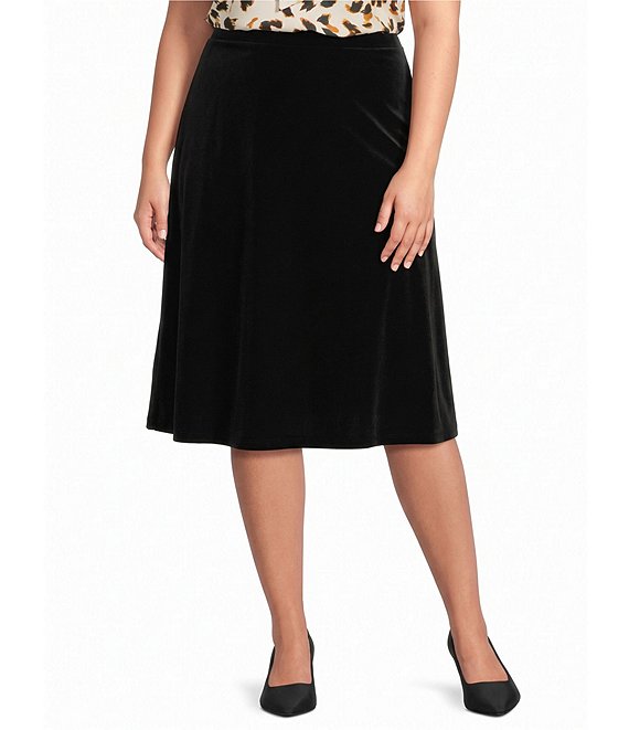 Kasper Plus Size Velour Midi Pull-On Skirt