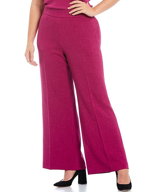 Color:Cerise - Image 1 - Plus Size Wide Leg High Rise Flat Front Crepe Pants