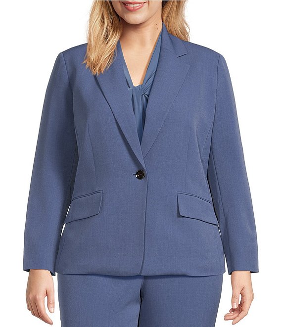 Kasper Petite Stretch Crepe Notch Lapel Long Sleeve Fitted Coordinating One  Button Blazer