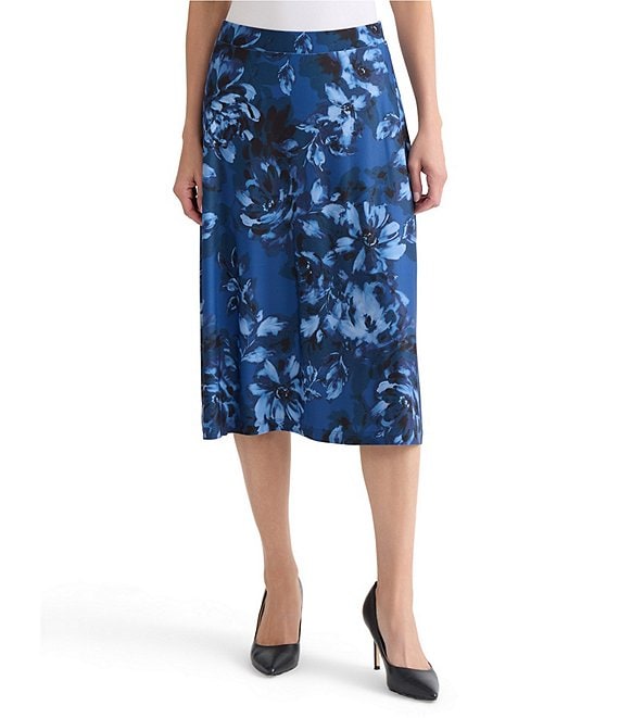 Kasper Printed Midi Flared Skirt