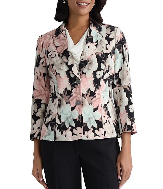 Kasper Printed Two Button Notch Collar Jacket