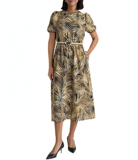 Kasper Puff Sleeve Printed Midi Dress