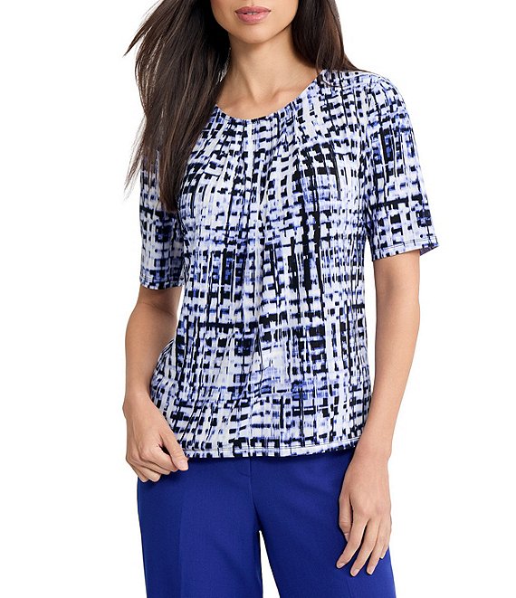 Kasper Short Sleeve Box Pleated Blouse