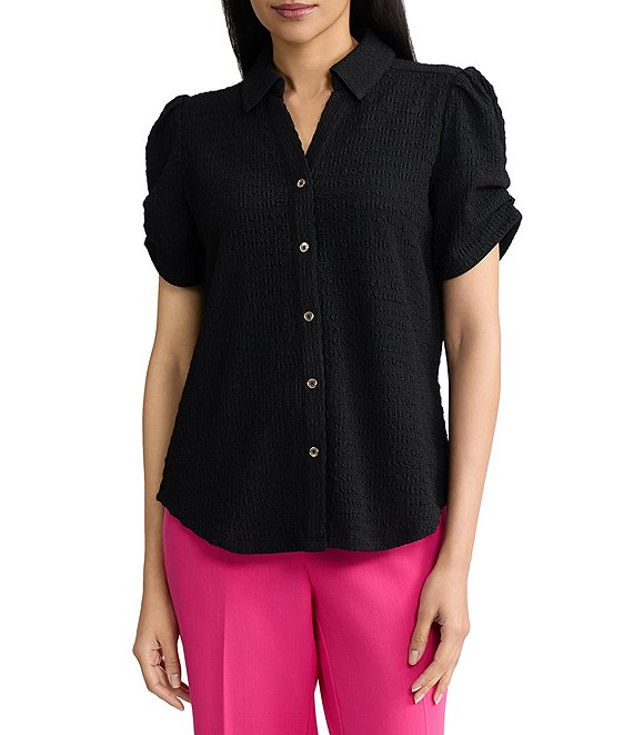 Kasper Short Sleeve Button Front Blouse