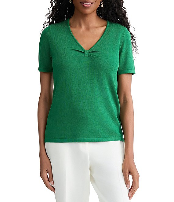 Kasper Short Sleeve V Neck Sweater Top