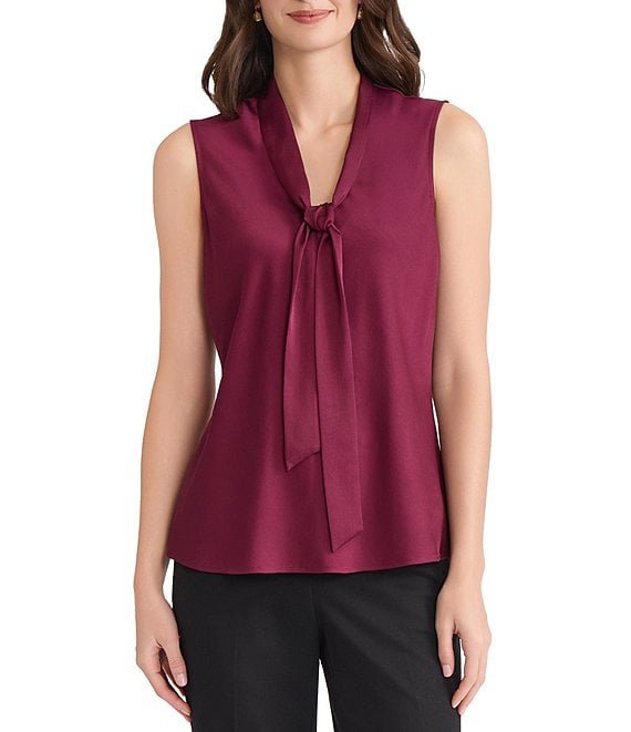 Kasper Sleeveless Tie Front V-Neck Blouse, Dark Red - Image 1