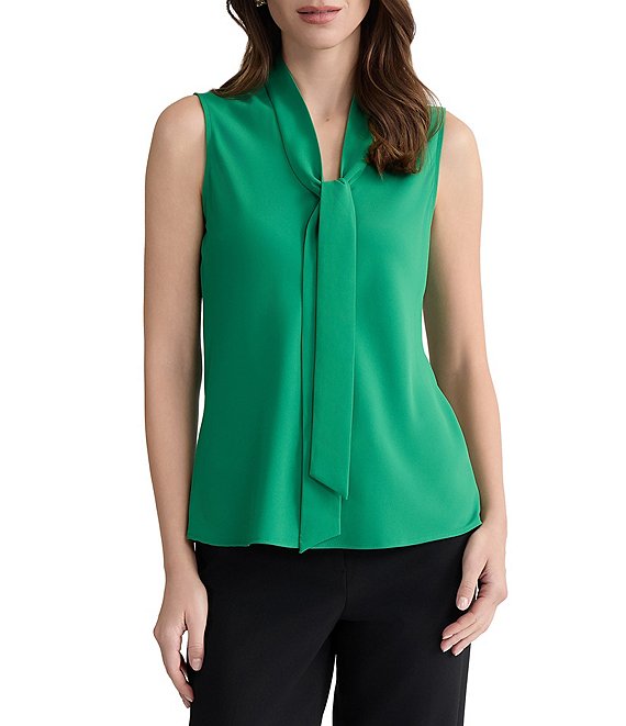 Kasper Sleeveless Tie Neck Blouse