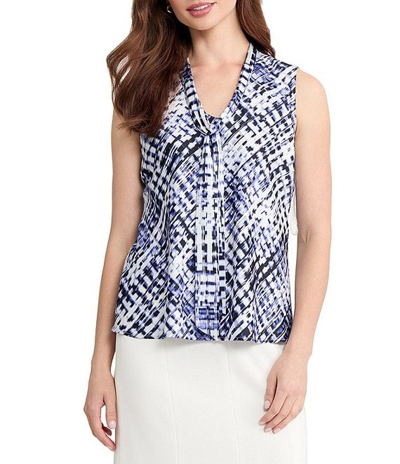 Kasper Sleeveless Tie Neck Blouse