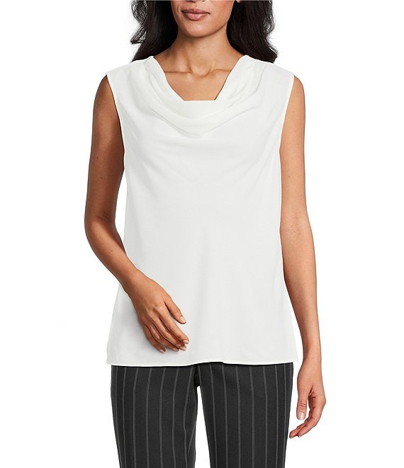 Kasper Solid Crepe Cowl Neck Sleeveless Drape Top