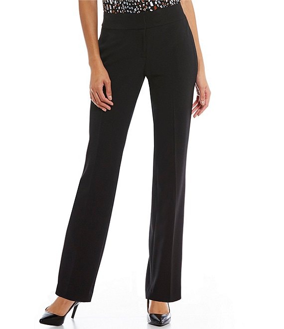 Color:Black - Image 1 - Solid Crepe Slim Pants