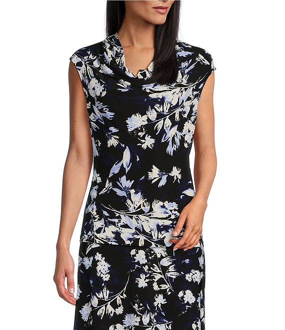 Kasper Stretch Crepe Floral Print Cowl Neck Cap Sleeve Top | Dillard's