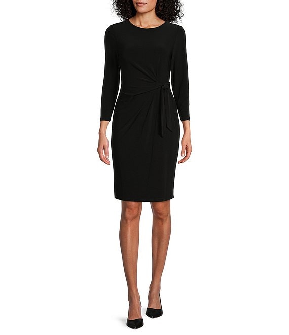 Kasper Tie Front Jewel Neck Long Sleeve Sheath Dress | Dillard's