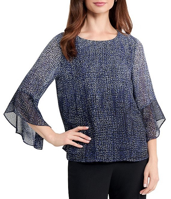Kasper Tiered Ruffle Sleeve Pullover Blouse