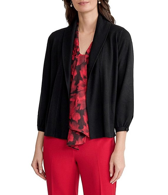 Kasper Turn Back Collar 3/4 Sleeve Sweater