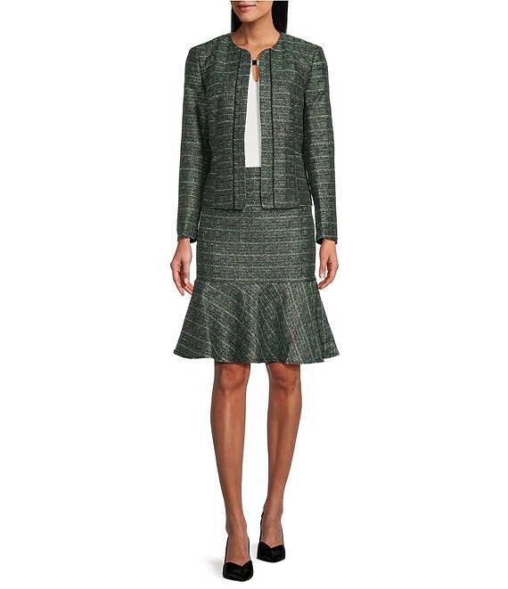 Womens Two Piece Tweed Skirt Set/elegant Long Sleeve/tweed 