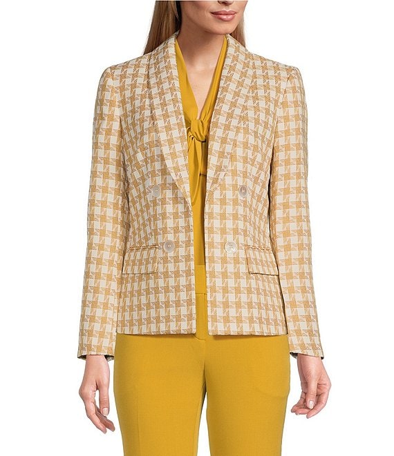 Kasper Tweed Shawl Collar Faux Double Breasted Jacket