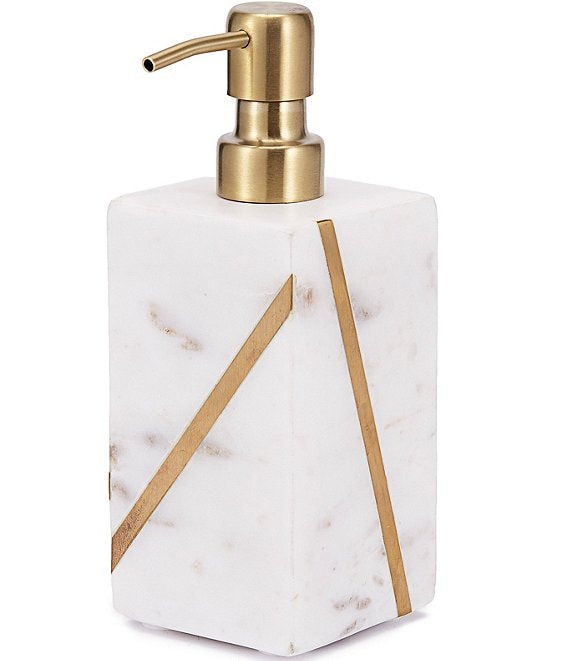 Color:White - Image 1 - Marble Brass Cotton Lotion Dispenser