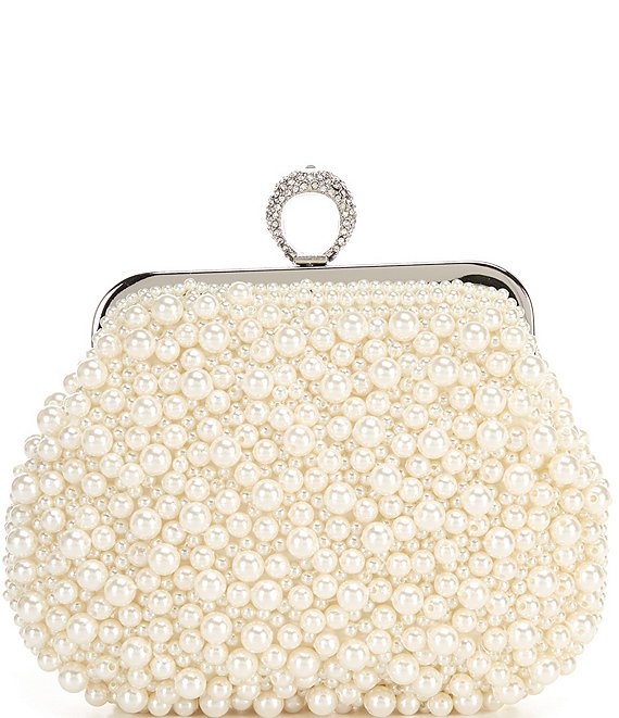 Color:Ivory - Image 1 - Pearl Ring Pouch Frame Clutch