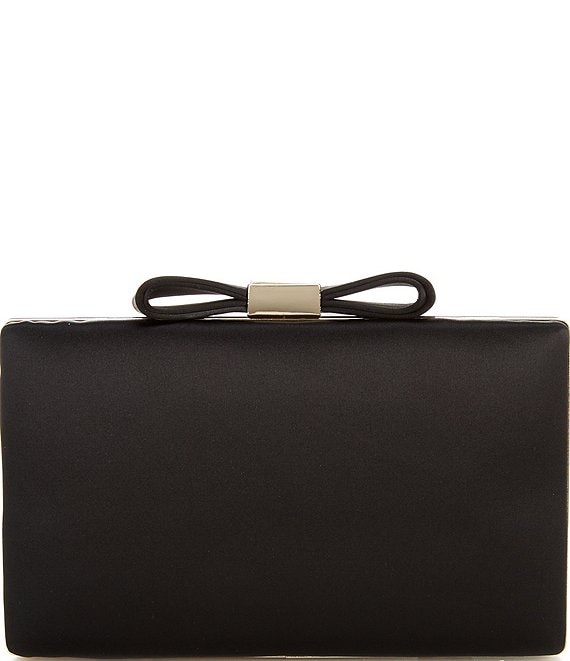 Color:Black - Image 1 - Satin Bow Topper Clutch Bag