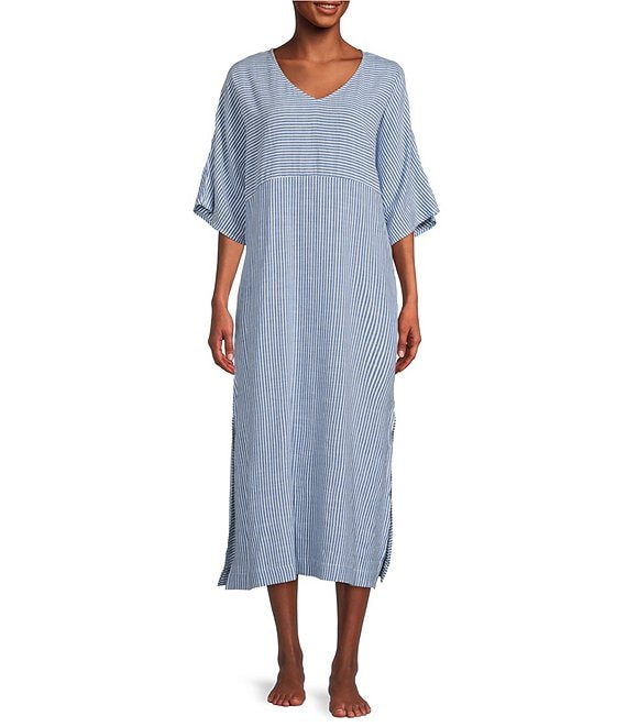 Kate Landry Striped Woven Blue Dobby Caftan | Dillard's