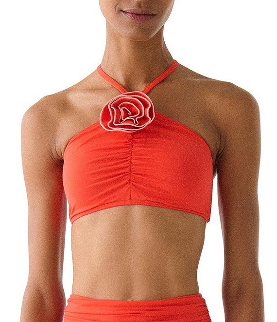 kate spade new york Contrast Rosette Solid High Neck Bra Swim Top