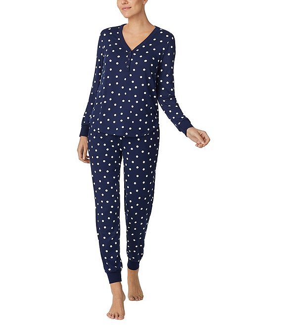 kate spade new york Cozy Jersey Dotted Long Sleeve Henley Pajama Set ...