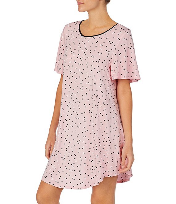 Color:Pink Dot - Image 1 - Dot Print Jersey Knit Nightshirt