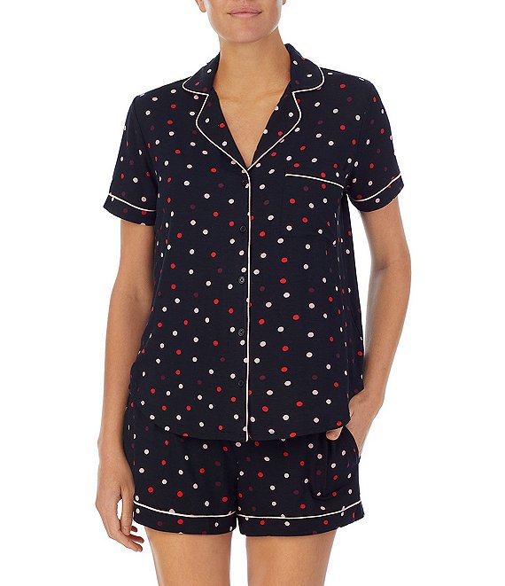 kate spade new york Dot Print Short Sleeve Notch Collar Button Front ...