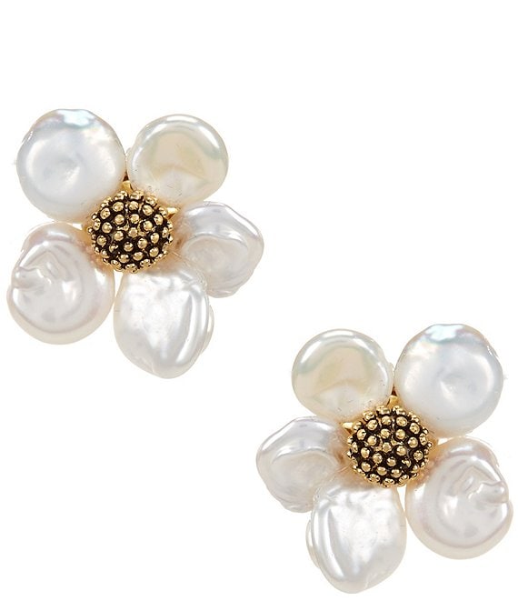 Color:Gold/Ivory - Image 1 - Floral Frenzy Stud Earrings