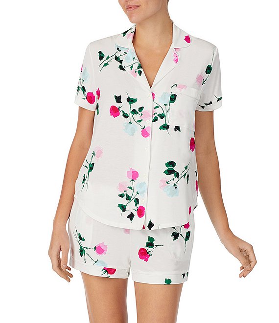 Color:Floral Print - Image 1 - Floral Printed Jersey Shorts and Top Coordinating Pajamas Set