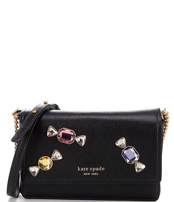 kate spade new york Gala Stone Embellished Saffiano Leather Flap Chain  Wallet Crossbody Bag | Dillard's
