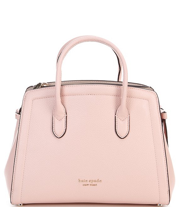 Color:Mochi Pink - Image 1 - Knott Medium Pebble Leather Satchel Bag