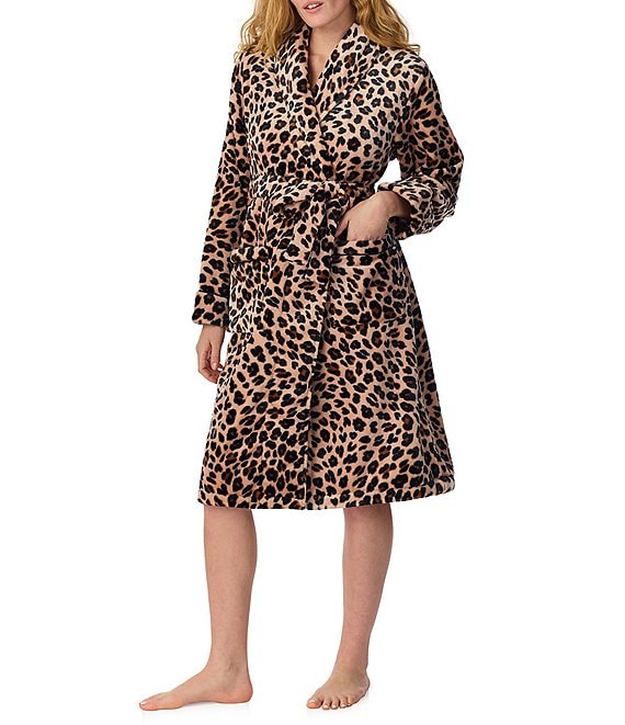 kate spade new york Leopard Print Long Sleeve Shawl Collar Tie Front Chenille Robe