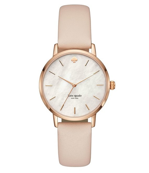Color:Tan - Image 1 - Metro Mother-of-Pearl Analog Leather-Strap Watch