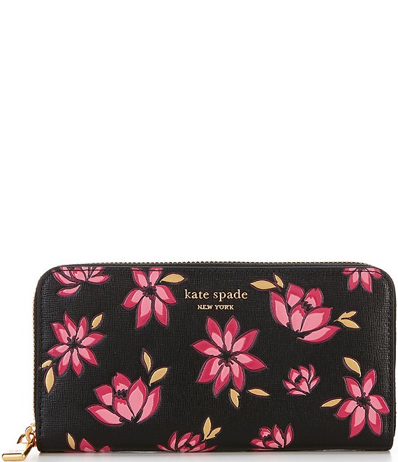 Color:Pink Multi - Image 1 - Morgan Winter Blooms Embossed Leather Zip Around Continental Wallet