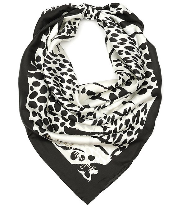 Snow Leopard Print Square Silk Scarf