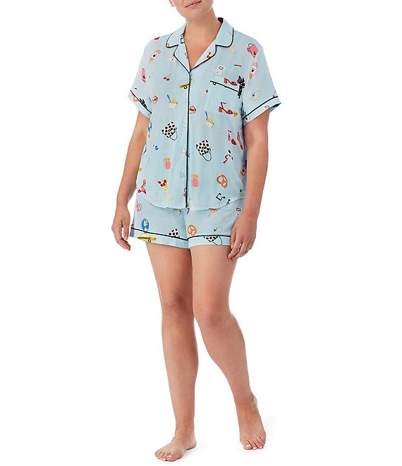 kate spade new york Plus Printed Short Sleeve Notch Collar Shorty Pajama Set
