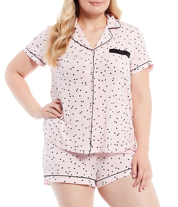 Color:Pink Dot - Image 1 - Plus Size Dot Print Jersey Shorty Coordinating Pajama Set