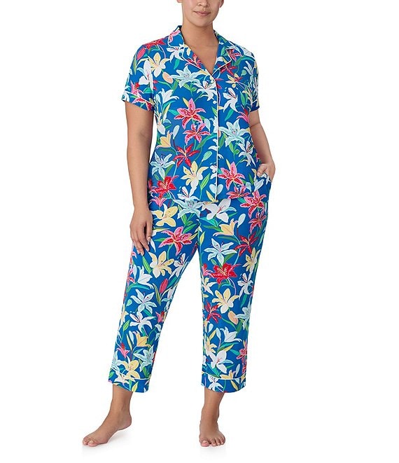 kate spade new york Plus Size Floral Print Short Sleeve Notch Collar Knit Cropped Pajama Set Dillard s