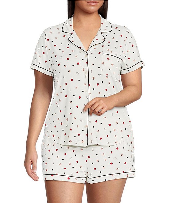 kate spade new york Plus Size Ladybug Print Short Sleeve Notch Collar Knit Shorty Pajama Set