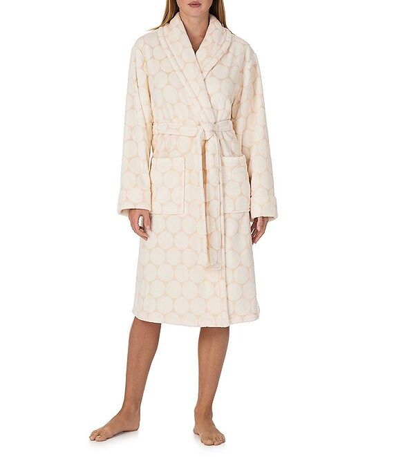 kate spade new york Printed Long Sleeve Shawl Collar Two-Tone Burn-Out Plush Short Robe