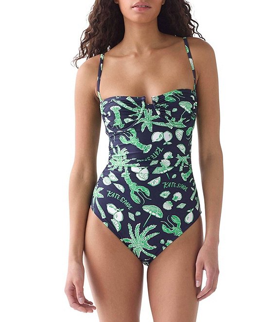kate spade new york Ruched Underwire Bandeau One Piece Swimsuit