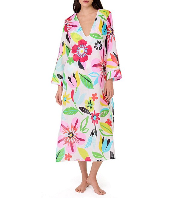 kate spade new york Safari Floral V-Neck Side Slit Caftan