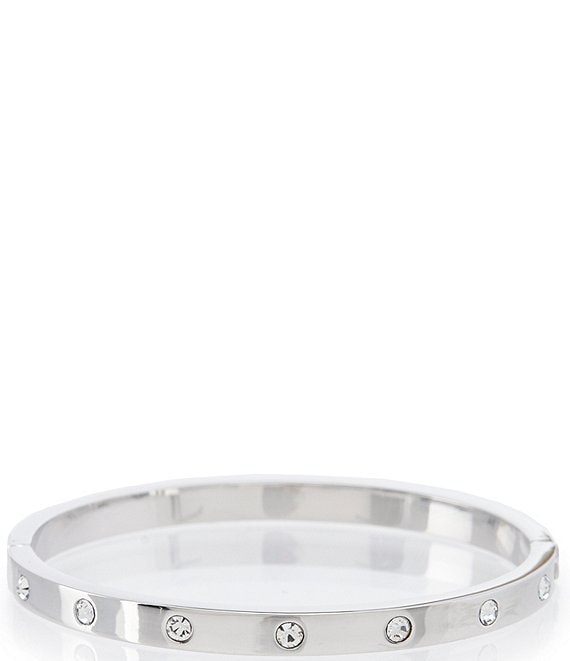 Color:Clear/Silver - Image 1 - Set in Stone Hinged Gold-Plated Bangle Bracelet