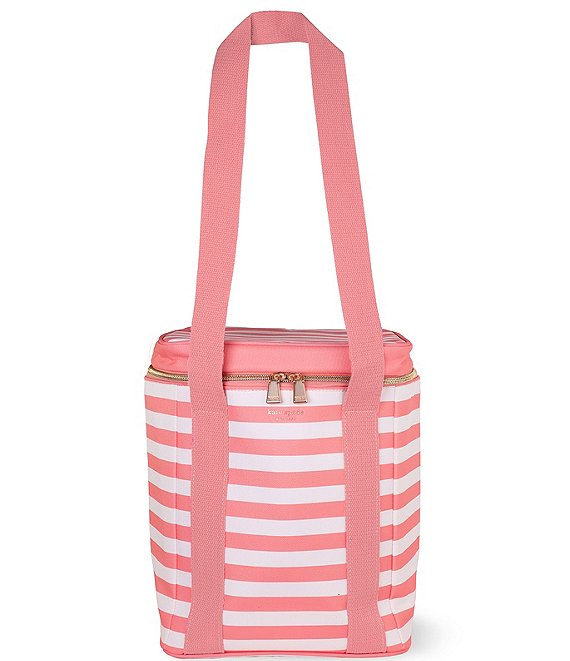Color:Coral - Image 1 - Terrace Stripe Insulated Wine Picnic Cooler
