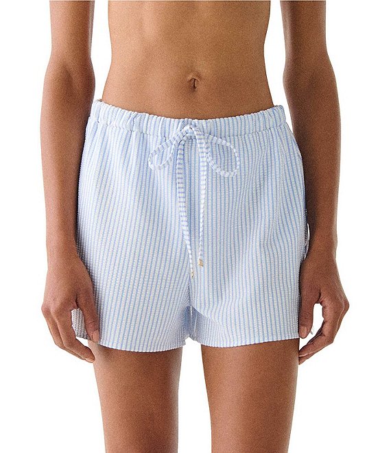 kate spade new york Tide Stripe Tie Front Drawstring Pull-On Short Swim Cover-Up