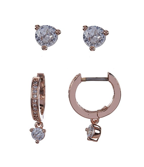 Color:Rose Gold - Image 1 - Tiny Twinkles Stud and Huggie Earring Set