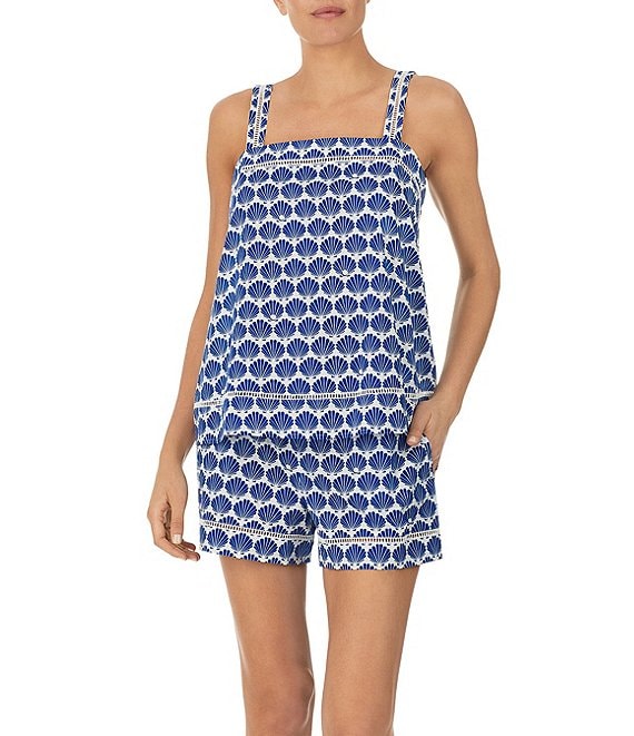 kate spade new york Woven Seashell Geometric Sleeveless Square Neck Cami &  Shorty Pajama Set