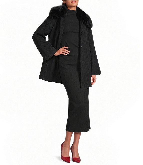 Katherine Kelly Pure Wool Cape with Removable Faux Fur Collar