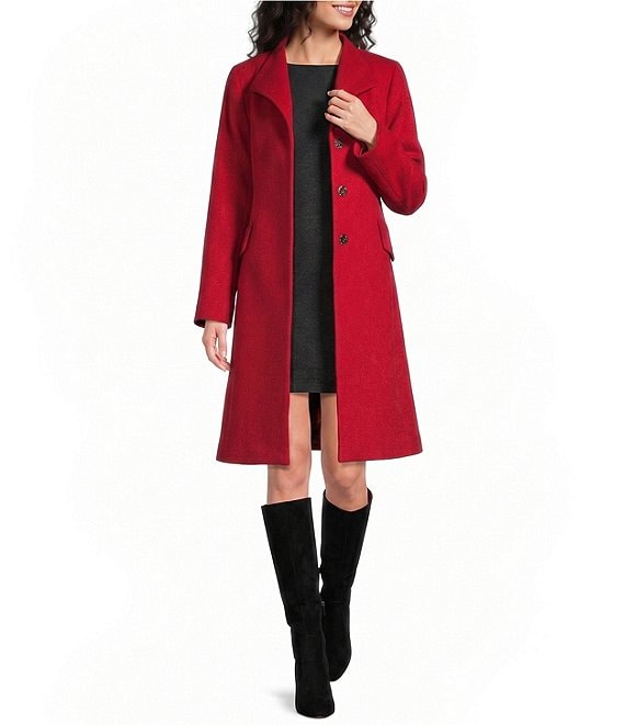 Katherine Kelly Pure Wool Hidden Snap Wing Collar Coat